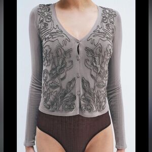 Zara Beaded Button Up Cardigan